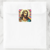 Farbenfrohe Jesus Sticker! Quadratischer Aufkleber (Tasche)