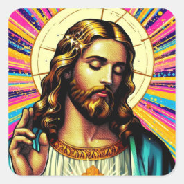 Farbenfrohe Jesus Sticker! Quadratischer Aufkleber