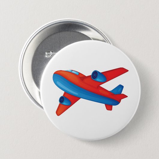 Farbenfrohe Jet Airplane Rot-Blau-Flugzeug Button (Vorne & Hinten)