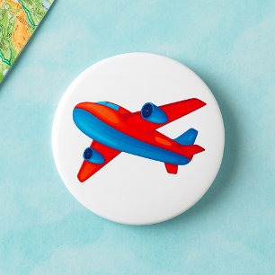 Farbenfrohe Jet Airplane Rot-Blau-Flugzeug Button