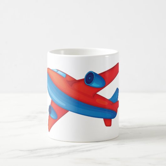 Farbenfrohe Jet Airplane Rot-Blau-Flugzeug Kaffeetasse (Mittel)