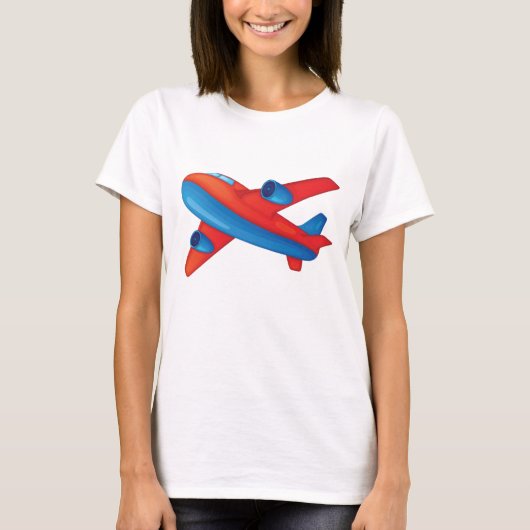 Farbenfrohe Jet Airplane Rot-Blau-Flugzeug T-Shirt (Vorderseite)