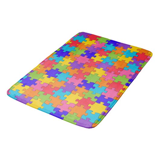 Farbenfrohe Jigsaw Puzzle Badematte (Schrägansicht)