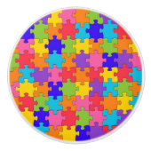 Farbenfrohe Jigsaw Puzzle Keramikknauf (Vorderseite)