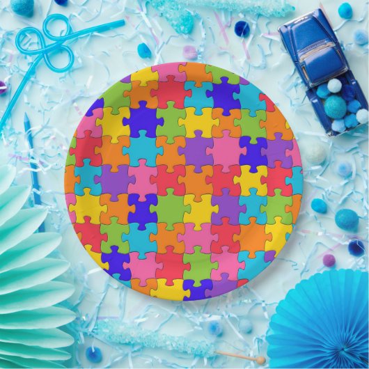 Farbenfrohe Jigsaw Puzzle Pappteller (Party)