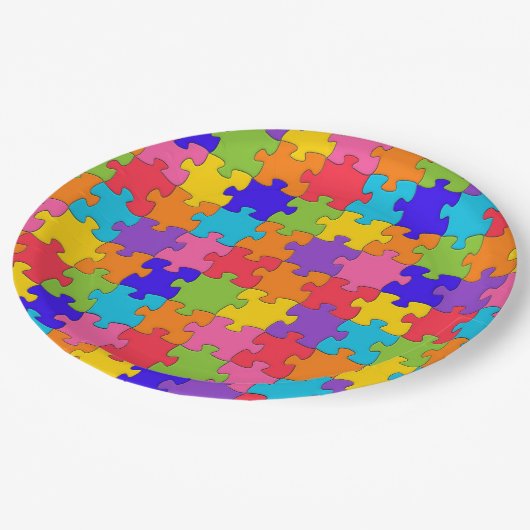 Farbenfrohe Jigsaw Puzzle Pappteller (Schrägansicht)