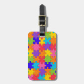 Farbenfrohe Jigsaw Puzzle Pieces Happy Puzzler Gepäckanhänger (Vorderseite vertikal)