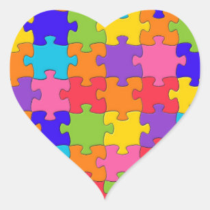 Farbenfrohe Jigsaw Puzzle Pieces Happy Puzzler Herz-Aufkleber