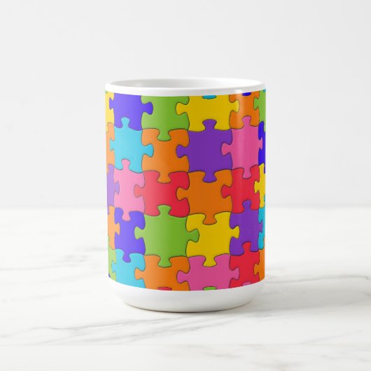 Farbenfrohe Jigsaw Puzzle Pieces Happy Puzzler Kaffeetasse (Mittel)