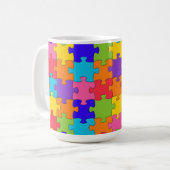 Farbenfrohe Jigsaw Puzzle Pieces Happy Puzzler Kaffeetasse (Vorderseite Links)
