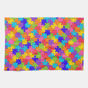 Farbenfrohe Jigsaw Puzzle Pieces Happy Puzzler Küchentuch