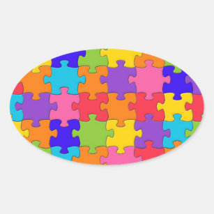 Farbenfrohe Jigsaw Puzzle Pieces Happy Puzzler Ovaler Aufkleber