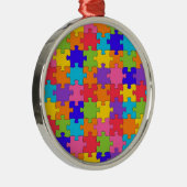 Farbenfrohe Jigsaw Puzzle Pieces Happy Puzzler Silbernes Ornament (Rechts)