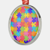 Farbenfrohe Jigsaw Puzzle Pieces Happy Puzzler Silbernes Ornament (Links)