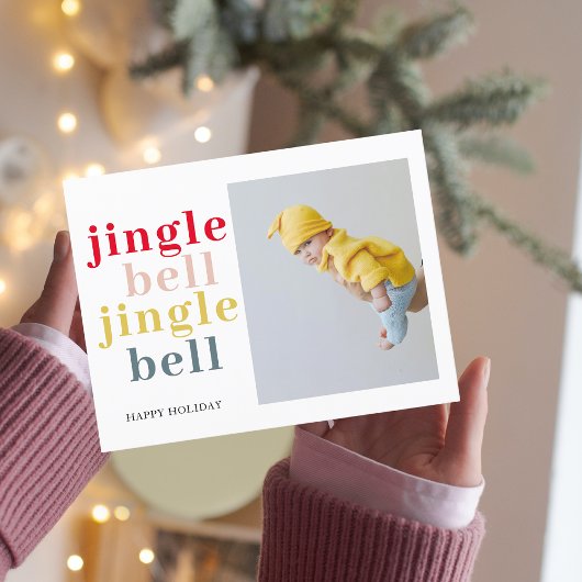 Farbenfrohe Jingle Bell mit Foto | Happy Holiday Postkarte