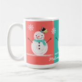 Farbenfrohe Jolly Snowman Weihnachtslandschaft Kaffeetasse (Links)