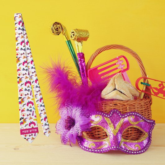 Farbenfrohe jüdische Ferien Hebräisch Happy Purim Krawatte