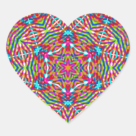 Farbenfrohe Jumble Mandala Herz-Aufkleber (Vorderseite)