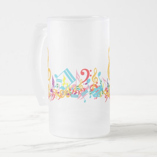 Farbenfrohe Jumbled Musical Notes Mattglas Bierglas (Vorderseite Links)