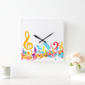 Farbenfrohe Jumbled Musical Notes Quadratische Wanduhr (Zuhause)