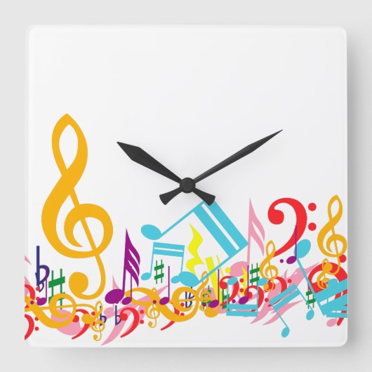 Farbenfrohe Jumbled Musical Notes Quadratische Wanduhr (Vorderseite)