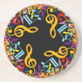 Farbenfrohe Jumbled-Musiknoten auf Schwarz Getränkeuntersetzer (Vorne)