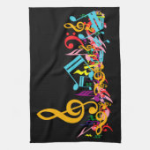 Farbenfrohe Jumbled-Musiknoten auf Schwarz Handtuch (Vertikal)