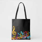 Farbenfrohe Jumbled-Musiknoten auf Schwarz Tasche (Vorderseite)