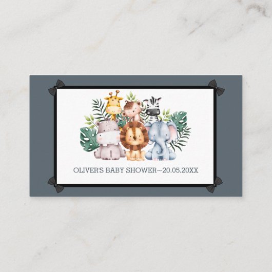 Farbenfrohe Jungle Adventure Baby Dusche Hinweiskarte (Rückseite)