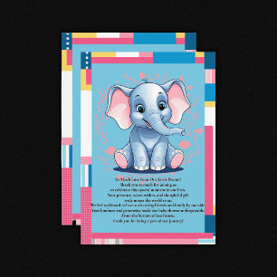 Farbenfrohe Jungle Blue Elephant Baby Dusche Dankeskarte