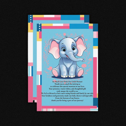 Farbenfrohe Jungle Blue Elephant Baby Dusche Dankeskarte