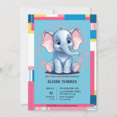 Farbenfrohe Jungle Blue Elephant Baby Dusche Einladung (Vorderseite)