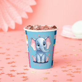 Farbenfrohe Jungle Blue Elephant Baby Dusche Pappbecher