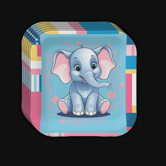 Farbenfrohe Jungle Blue Elephant Baby Dusche Pappteller