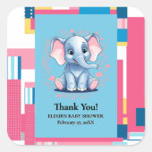Farbenfrohe Jungle Blue Elephant Baby Dusche Quadratischer Aufkleber (Vorderseite)