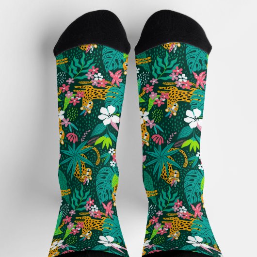 Farbenfrohe Jungle-Blume und Tiermuster Socken (Oben)