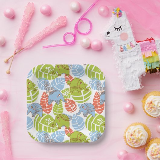 Farbenfrohe Jungle-Elefanten Pappteller (Party)