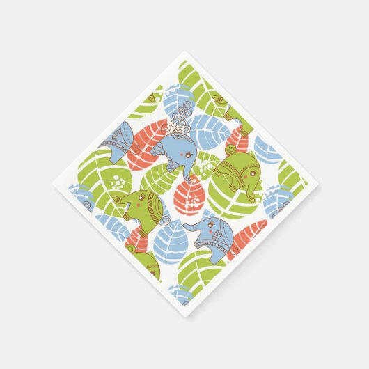 Farbenfrohe Jungle-Elefanten Serviette (Ecke)