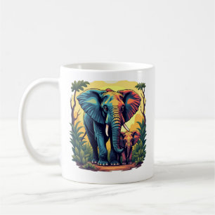 Farbenfrohe Jungle Elephant und Baby Coffee Tasse