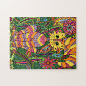 Farbenfrohe Jungle Katze Fun Garten Regenwald Blum Puzzle (Horizontal)