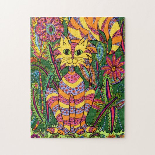 Farbenfrohe Jungle Katze Fun Garten Regenwald Blum Puzzle (Vertikal)