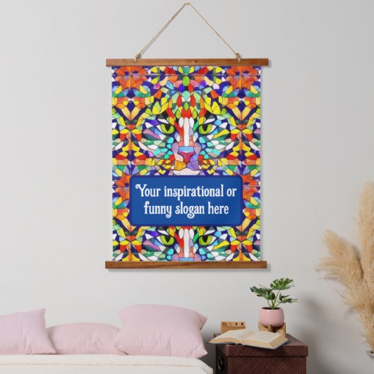 Farbenfrohe Jungle Katze mit eigenem Inspirier / F Wandteppich Mit Holzrahmen (Schlafzimmer)