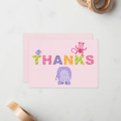 Farbenfrohe Jungle-Tiere für Baby Girl Pink Dusche Mitteilungskarte (Vorderseite/Rückseite Beispiel)