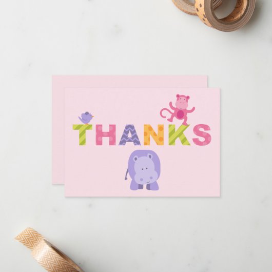 Farbenfrohe Jungle-Tiere für Baby Girl Pink Dusche Mitteilungskarte (Vorderseite/Rückseite Beispiel)