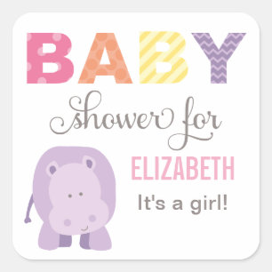 Farbenfrohe Jungle-Tiere für Baby Girl Pink Dusche Quadratischer Aufkleber