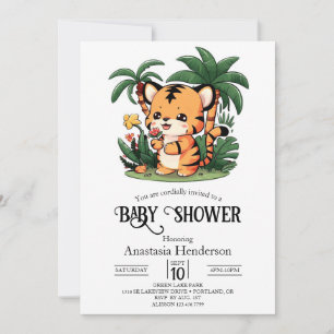 Farbenfrohe Jungle Tiger Digital Baby Dusche Einladung