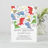 Farbenfrohe Jungs Dinosaur Kinderdusche Einladung (Stehend Vorderseite)