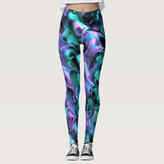 Farbenfrohe Juwel Tone Fraktal Marmorroute Mendris Leggings (Vorderseite)