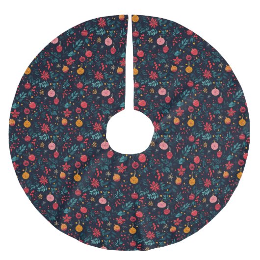 Farbenfrohe Juwel Toned Ornament und Poinsettia Polyester Weihnachtsbaumdecke (Vorderseite)