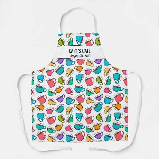 Farbenfrohe Kaffee Cups Barista oder Café Name Cus Schürze (Vorderseite)